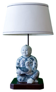 Blue and White Ceramic Asian Boy With Duck Lamp Custom Shade
