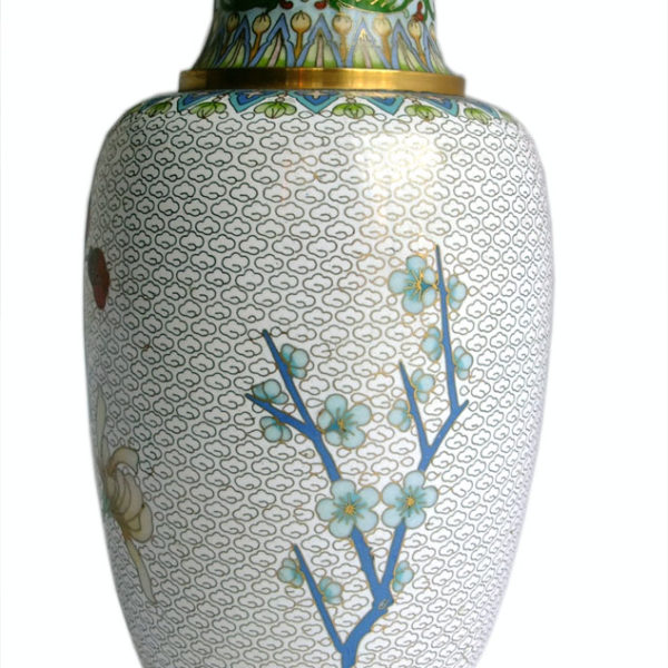 Sold White Cloisonne Vase With Chrysanthemums Rubbish Interiors Inc.