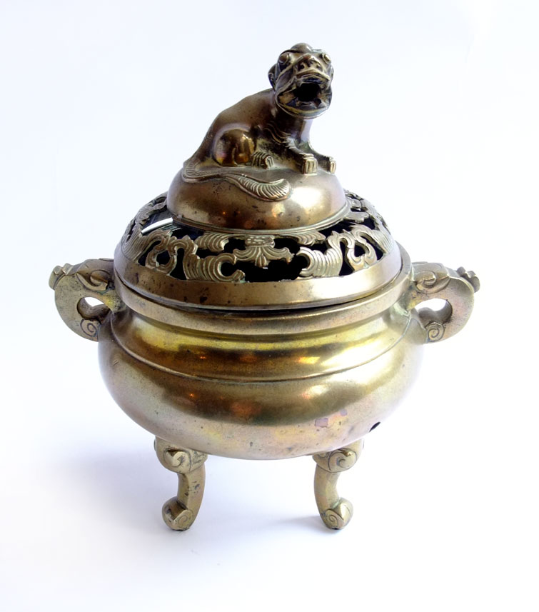 Sold Brass Incense Burner With Foo Dog Handle Rubbish Interiors Inc.