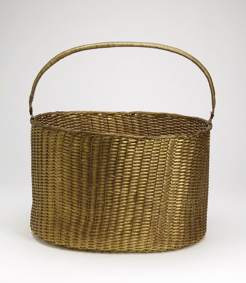 Sold - Large Woven Brass Basket - Rubbish Interiors Inc.