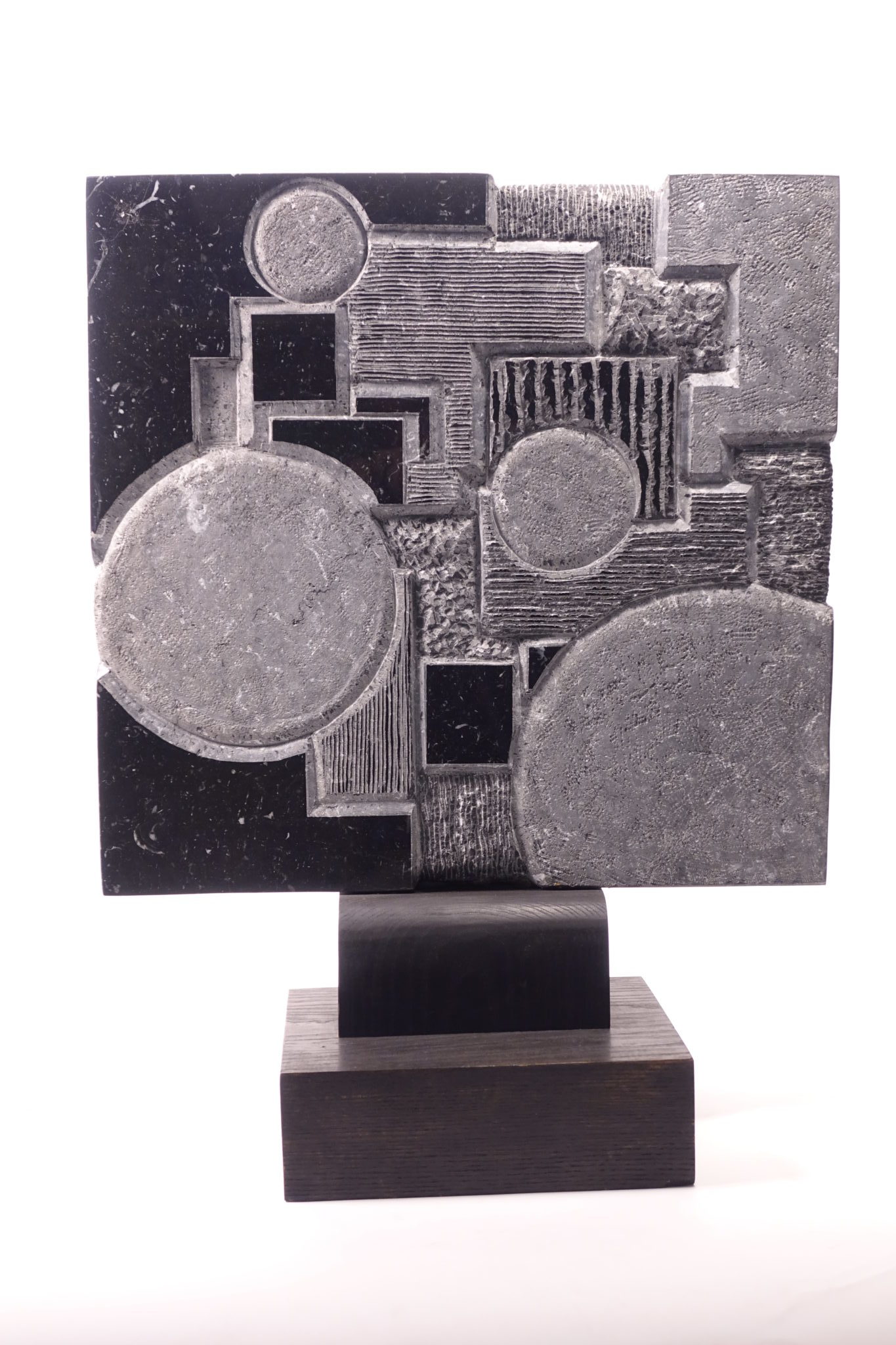 Sold Large Chiseled Stone Sculpture on Wood Base 2381 Rubbish