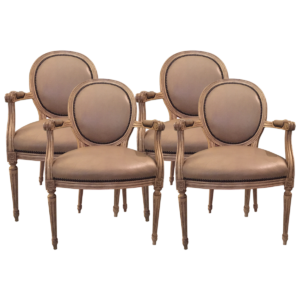 a. rudin leather and wood armchairs front x4