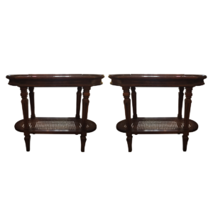 drexel heritage end tables with caned shelf frontx2