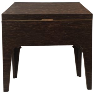 modern wenge and brass box on tall legs front