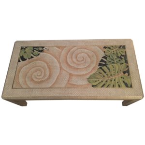 vintage hand painted coffee table with brass inlay 4