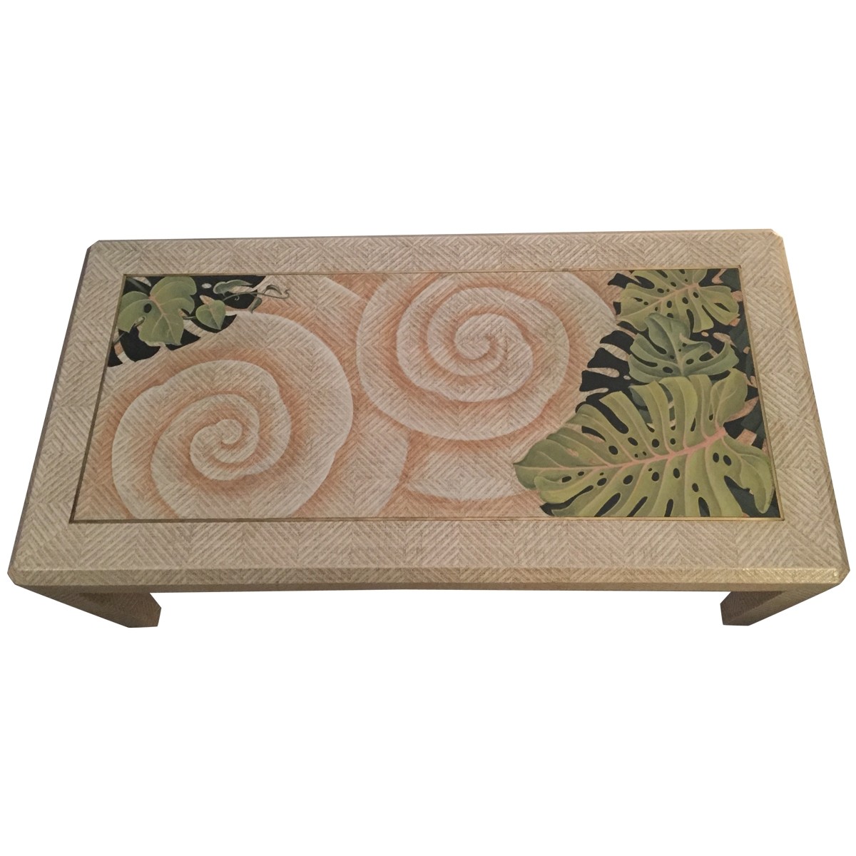 Tables VINTAGE HandPainted Coffee Table With Brass Inlay 9326