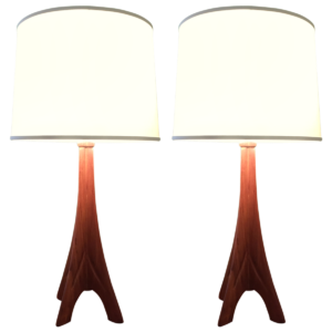 vintage mid century teak table lamps front x2