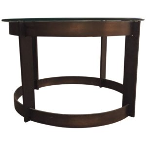 modern bronzed metal table with glass top front