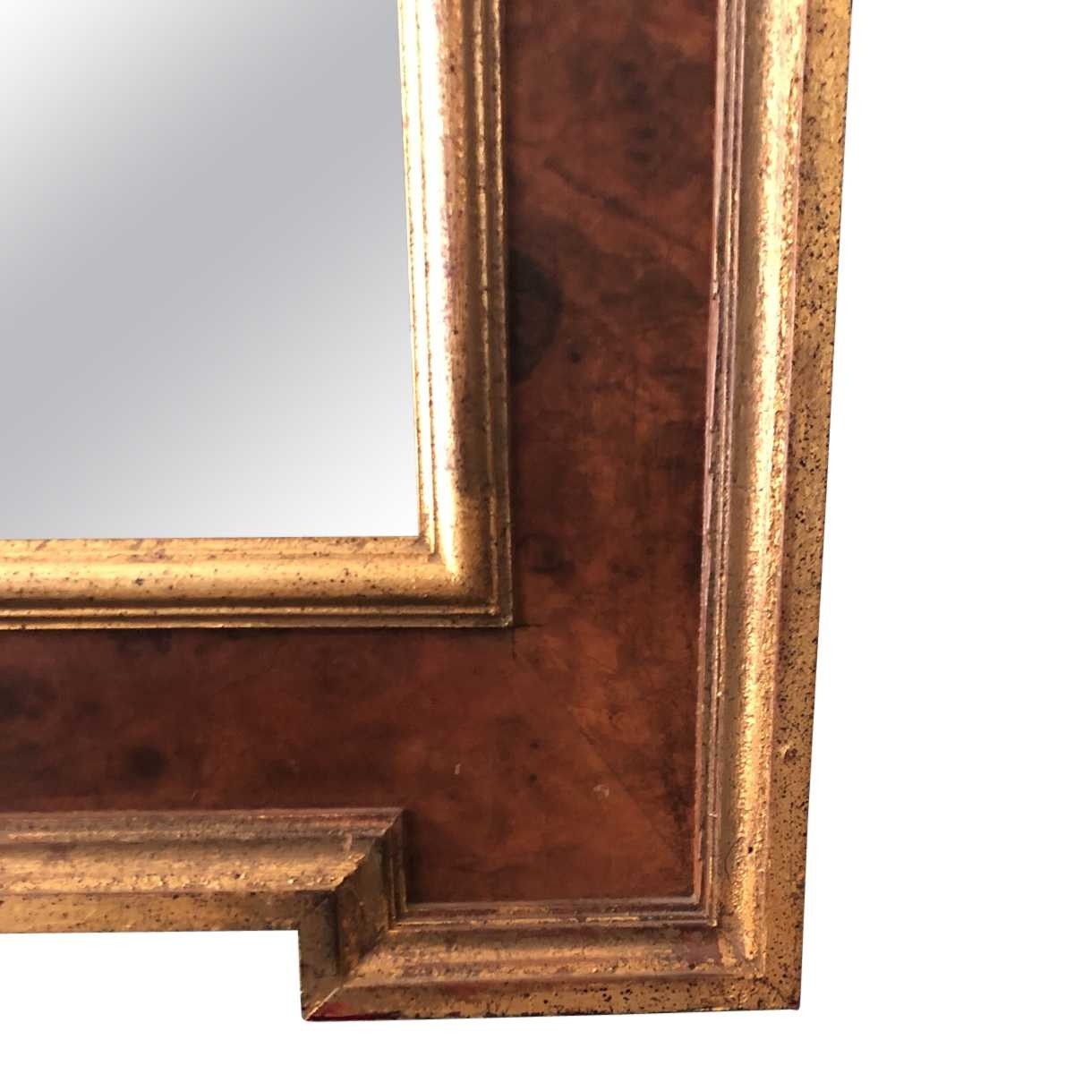 Mirrors Large Carved Italian Mirror, Gold Leaf, Burl Wood 8968