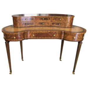 henredon kidney shaped nine drawer desk front